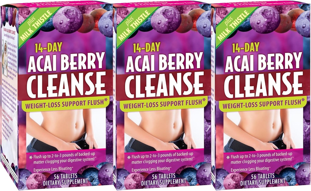 Anvendt Nutrition 14- Day Acai Berry Cleanse - 56 tabletter, pakke med 3 - Vægt-Tab Support Flush + Mælk tidsel - 84 Total Servering