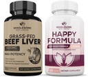 Groundome Wellness Grass Fed Desickated Beef Leverkapsler (180 piller, 750mg hver) Happy Formel Natural Formel Relief Supplement Bundle