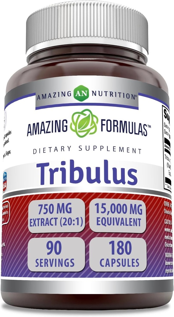 Amazing Formulas Tribulus 750 Mg Extract 20: 1Supplement- 124; 15000 Mg Ækvivalent nogensinde 124; 180 Kapsler • 124; Non- GMO • 124; Gluten- Free • 124; Fremstillet i USA
