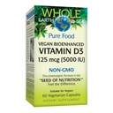 Naturlige faktorer hele Jorden & Hav Vitamin D3 125mcg (5.000 IE), Vegan Bioenhanced, 60 Vegetariske kapsler