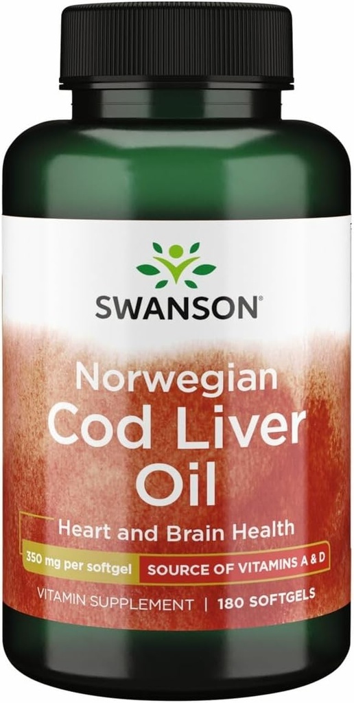 Swanson Cod Leverolie - Wellness Supplement Fremme ben, hud sundhed, Vision Support & Immunsystemet funktion w / High Absorption Vitamin A - (180 Softgels, 350 mg hver)