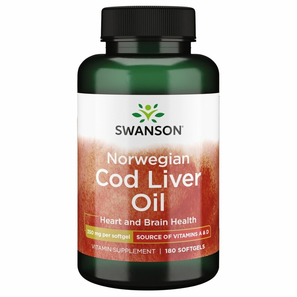Swanson Cod Leverolie - Wellness Supplement Fremme ben, hud sundhed, Vision Support & Immunsystemet funktion w / High Absorption Vitamin A - (180 Softgels, 350 mg hver)