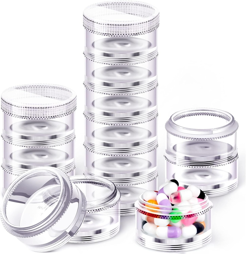 Sieral 2 Pack 7 Dag Stackable Pill Arrangører Runde Pill Organizer sag Stackable Ugentlige Kosttilskud Vitaminer Individuelle Opbevaring Beholdere Bokser Holder Dispenser med låg til Travel Medicine, Clear