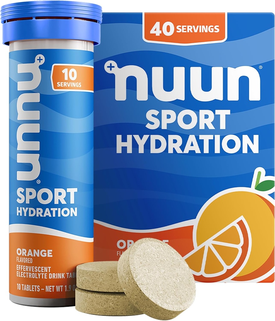 Nuun Sport: Electrolyte Drink Tablets, Orange, 10 Greve (pakke med 4)