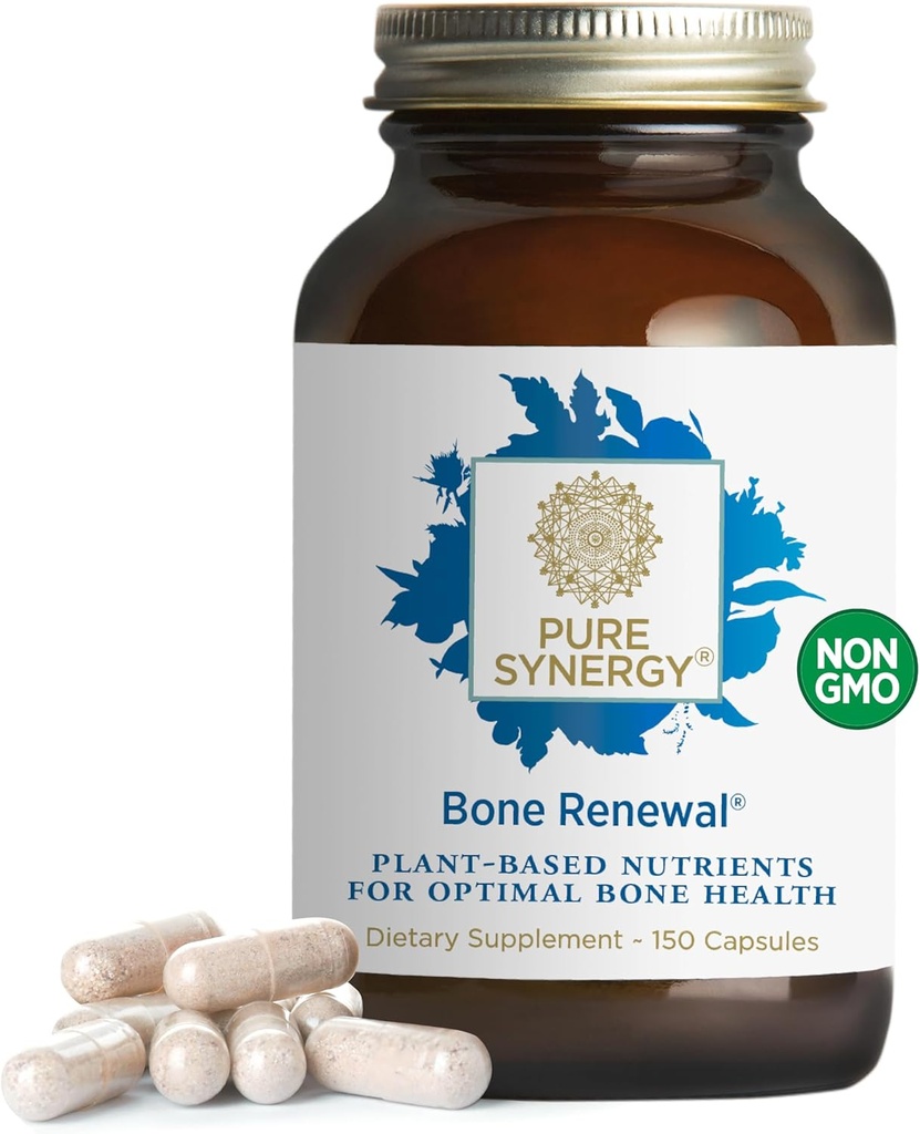 PURE SYNERGY Bone Fornyelse af 124; Biotilgængelig Calcium med kofaktorer. 124; Natural, Vegan tillæg med vitamin D3, K2, Magnesium, & Boron; for varig benstyrke (150 kapsler)