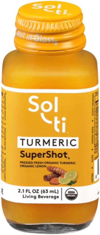 Sol-ti Økologisk Gurkemeje SuperShot Drink, Sort Pepper Forbedrer Absorption og Biotilgængelighed af Curcumin i gurkemeje til støtte i fælles støtte, SuperFood, 12 Pack (2.1 Fl oz)