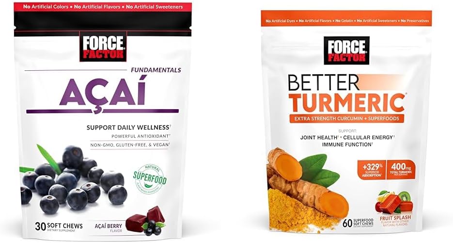 Kraftfaktor Acai bløde tykkelser for immunforsvar og bedre gurkemeje fælles støtte supplement med HydroCurc gurkemeje Curcumin, 30 og 60 bløde tykkelser