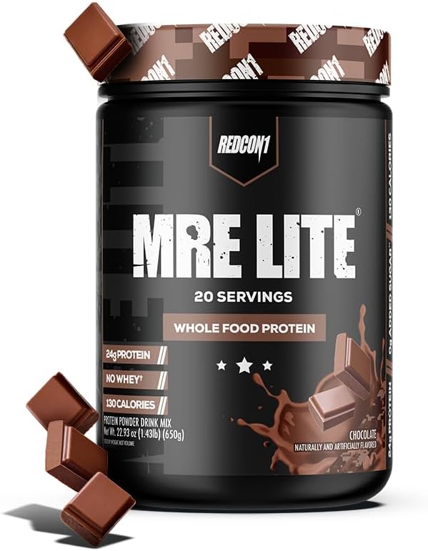 REDCON1 MRE Lite Hel Food Protein Powder, Chocolate - Low Carb & Whey Free Meal Erstatning med Animal Protein Blends - Nem til det største supplement lavet med MCT Olies (20 Servere)