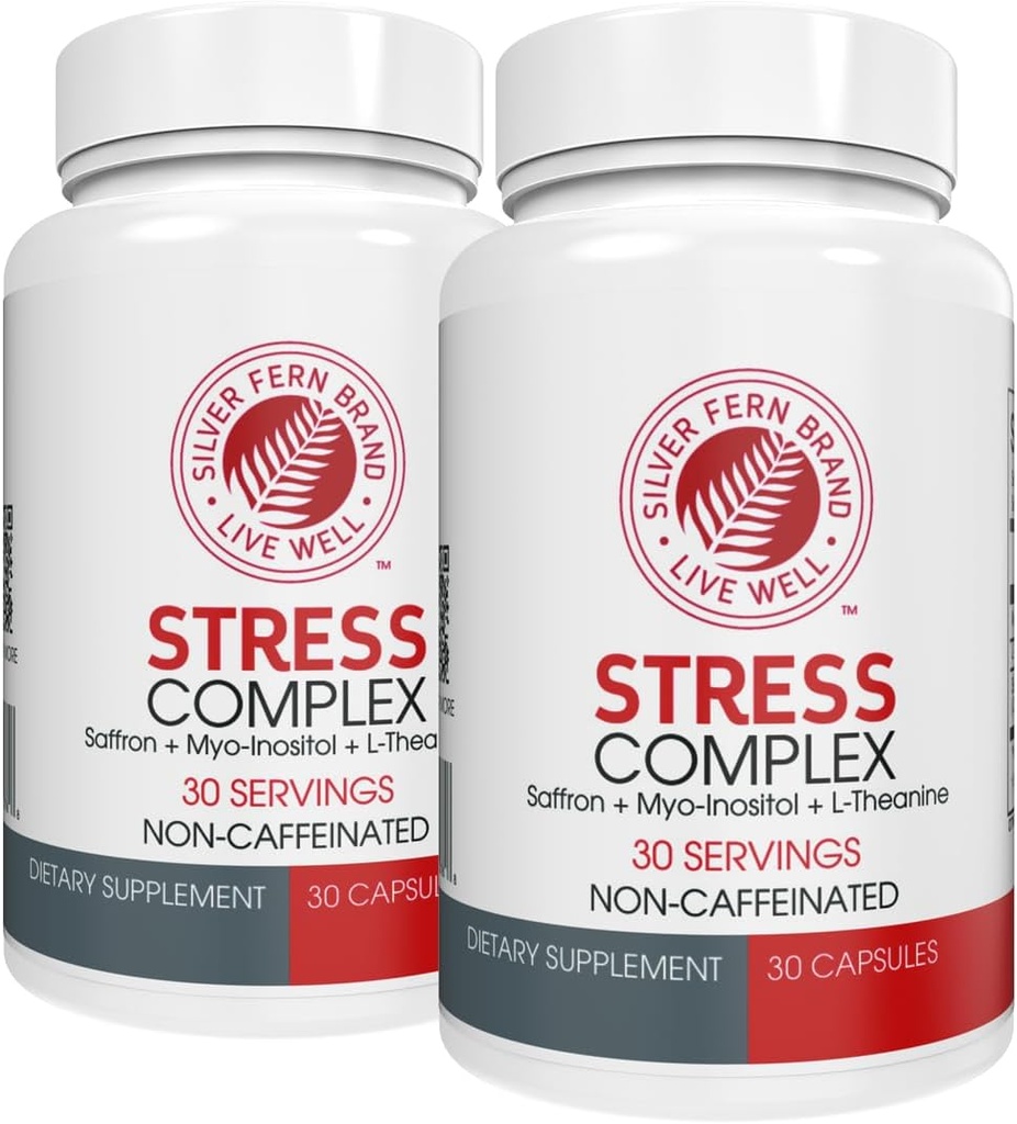 Sølv Fern Stress Complex supplement - uden koffein - søvn, bekymring, mad & mere - med safran kosttilskud, L- Theanine supplement, & Myo- inositol - Natural Stress Relief supplement (pakke med 2)