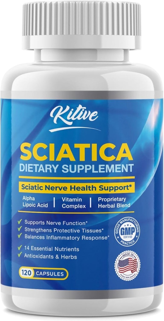 Sciatic Nerve Relief: Advanced Support Supplement for Sciatica - Potent Alpha Lipoic Acid & Turmerisk & Herbal Relief Ingredienser - Made in USA, 120 Kapsler (120 Count (pakke med 1), Unflavored)