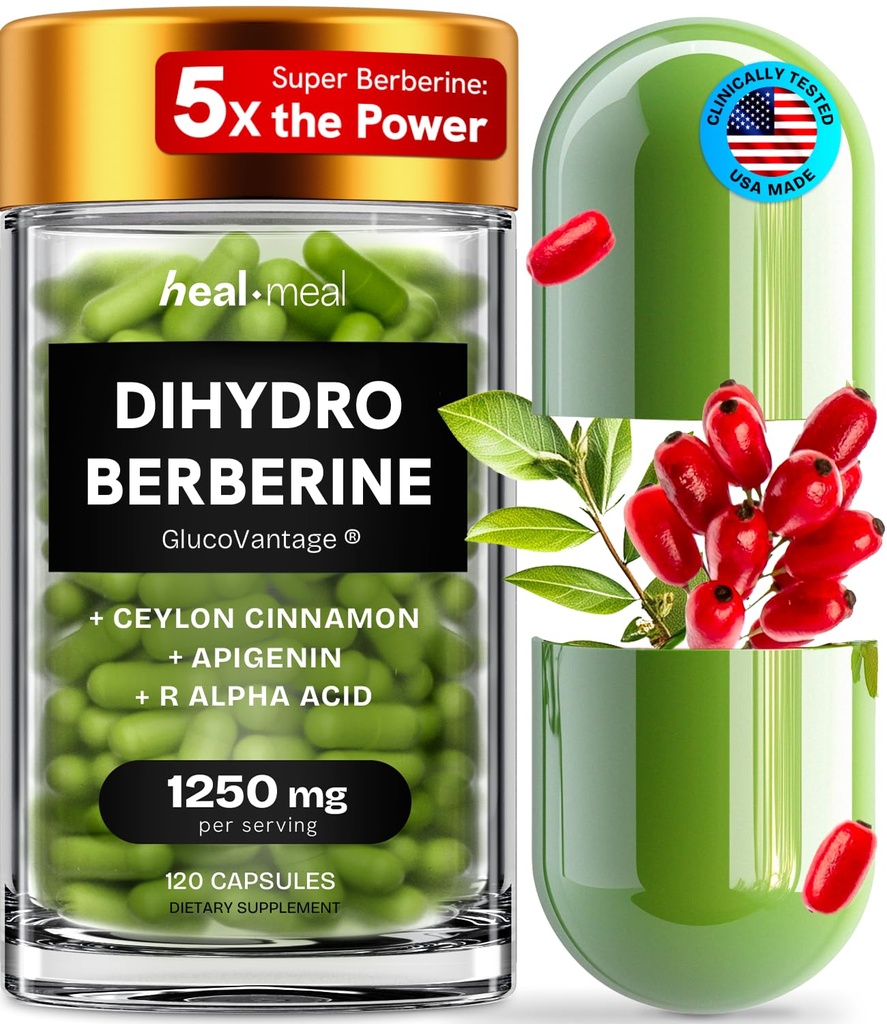 Dihydroberberine supplement - Dehydro berberine Organic - Super berberine tillæg med Ceylon kanel & R Alpha Lipoic Acid & Apigenin - Hydroberberine 120 caps (1 pakke)