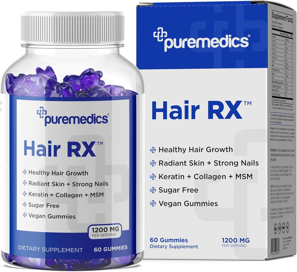 HairRX Biotin 6000mcg Vegansk gummies for smukke hår og negle - Collagen, Panthonthensyre, jod, Bambus, kokosolie, zink, MSM for kvinder & mænd (1 måned Tilgang)