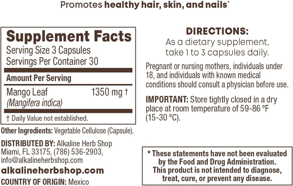 Alkaline Herb Shop Mango Leaf supplement 90 Kapsler