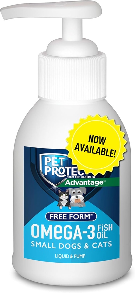 Pet Protect Cat & Small Dog Omega-3 Supplement, Proprietary Free Form Blend, Understøtter en normal inflammatorisk reaktion, flydende pumpe, 4-oz.