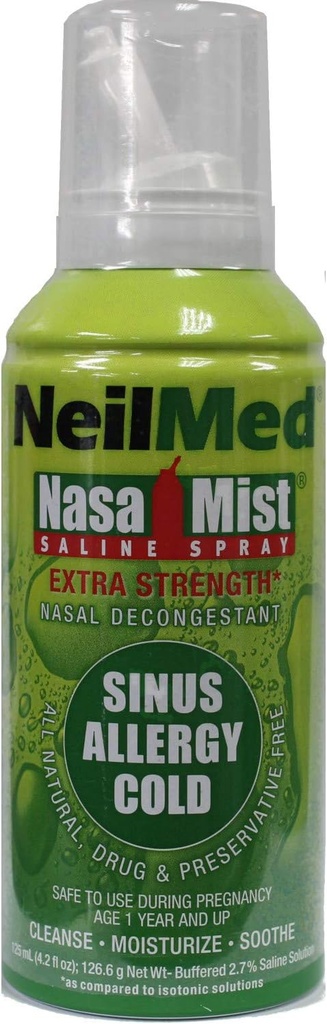 NeilMed Extra Strength NasaMist Saline Nasal Spray Drug Free Nasal Decongestant 4.2 fl oz, (pakke med 2)