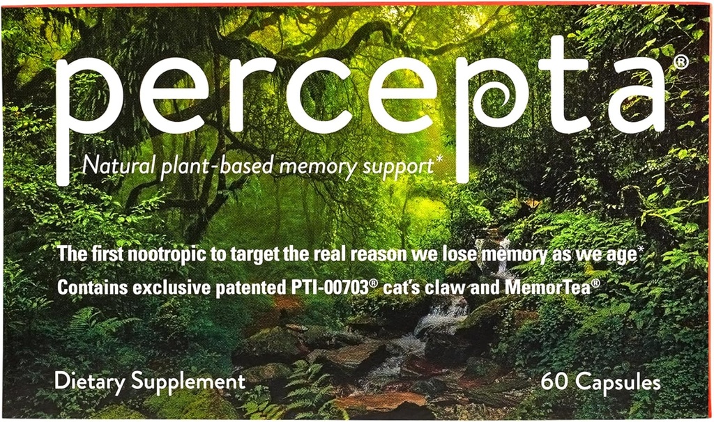 Percepta Plant- Based Memory Support - Natural Nootrop Brain Booster - Hukommelse, Fokus, Koncentration - 30 dages forsyning