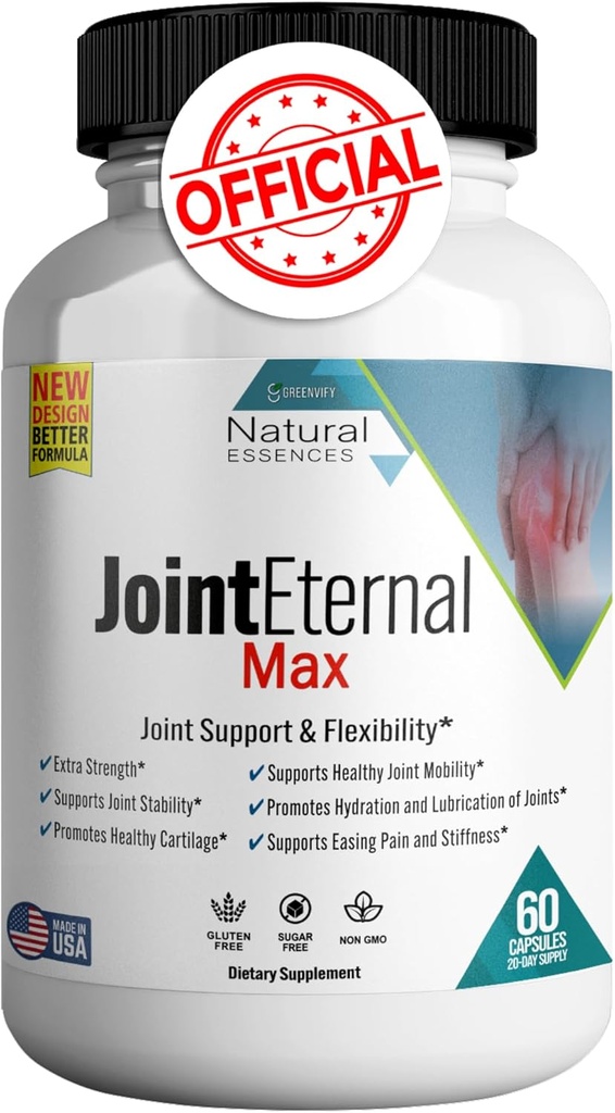 Fælles Evige Max Natural Essences Natural Joint Support, 60 Kapsler 20 dages forsyning, Gluten fri, Sukker fri, Non- GMO, Made in USA (1)
