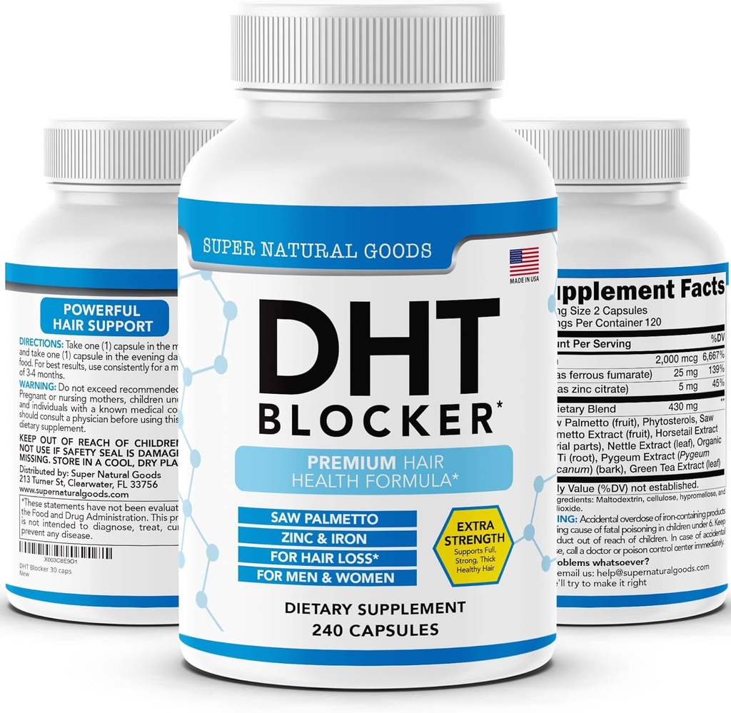 DHT Blocker - hårvækst supplement til genetic thinning for mænd & kvinder - Hjælper hårtab & Stimulere Follicle vækst med Saw Palmetto, Biotin & Iron - Follicle vækst kosttilskud piller