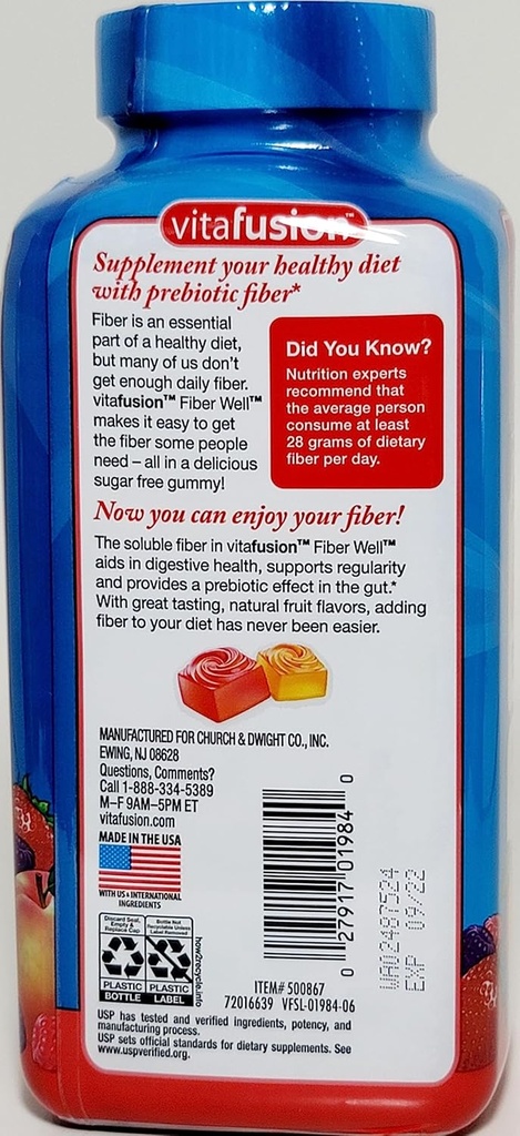 Viafusion Fiber Godt Sukker Gratis Gummy Vitamin Supplement, 220 Ct. 2 Pack