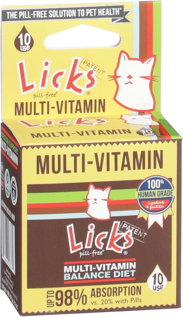 Licks Pillar-Free Cat Multivitamin - Kat tillæg med C-vitamin, D, og Calcium - Multivitamin Pet Supplies - Gel Pakninger - 10 Anvendelse