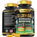 Goldenseal Root Supplement - 10in1 Formel - Kombiner med Echinacea, Berberine, gurkemeje, Cayenne Pepper, Ingefær, Apple Pectin, Neem, & Mere - fordøjelsessygdomme support - 120 kapsler