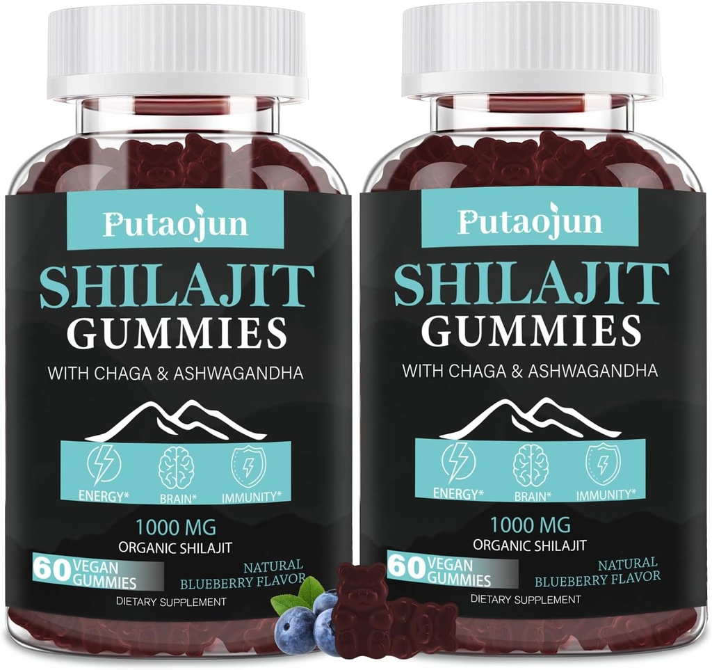 Shilajit Gummies for Mand & Kvinde. Himalaya Gold Shilajit Gummies. 3. part Tested.1000mg Pure Shilajit, 200mg Ashwagandha, 200mg Chaga, 100mg Ginseng, 100mg Saw Palmato, 60mg Black Seed Oil