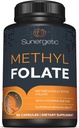 Sunergetic Premium Methyl Folate Supplement - med Methyleret vitamin B12 og B6 - Metabolisk Aktiv Folat som Magnafolat - Methylfolat 400 mcg per kapsel - 60 kapsler