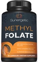Sunergetic Premium Methyl Folate Supplement - med Methyleret vitamin B12 og B6 - Metabolisk Aktiv Folat som Magnafolat - Methylfolat 400 mcg per kapsel - 60 kapsler