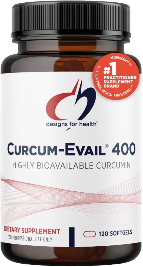 Designs for Health Curcum- Evail 400 - Biotilgængelige gurkemeje kosttilskud - Evail emulsion Technology - Curcumin C3 Complex med gurkemeje olie + vitamin E, ikke-GMO (120 Softels)