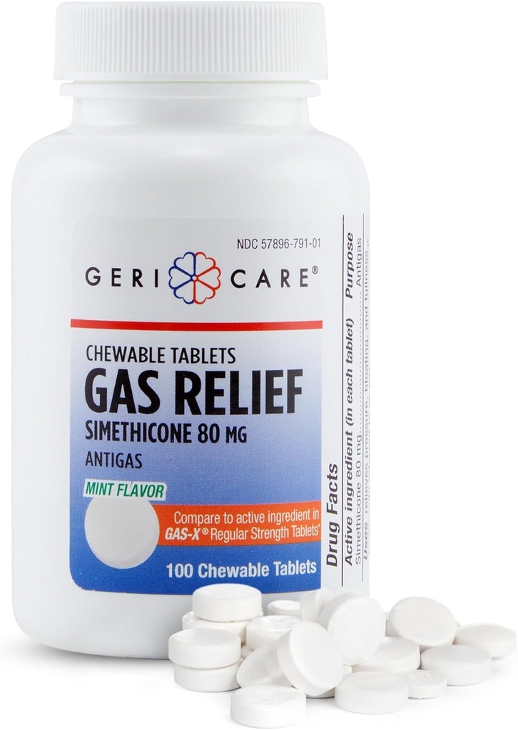 GeriCare Simeticone Chewable Gas- Relief Tablets 80mg ttesmå 124; Hurtig Relief for gas, Bloating og discomforty Note 124; Mint-Smages Anti- Gas Chewables