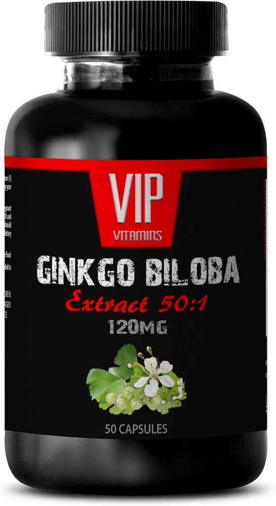 Vitaminer til hjernen og hukommelsen - Ginkgo BILOBA 120MG - Extract 50: 1, Gingko biloba Complex, Ginkgo biloba Kosttilskud, hjerne hukommelse kosttilskud, hukommelse supplement til hjernen, hukommelse piller, 1flaske