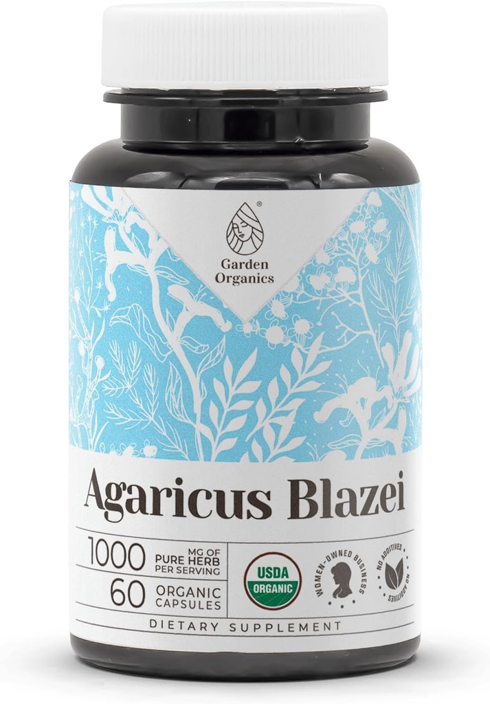 Agaricus Blazei USDA Organic 60 Capsules against 124; High- potency Natural Supplements 124; Certified Organic Vegetarian Capsules and Organic Agaricus Blazei (Agaricus blazei murill) Tørret champignon (60 Kapsler)