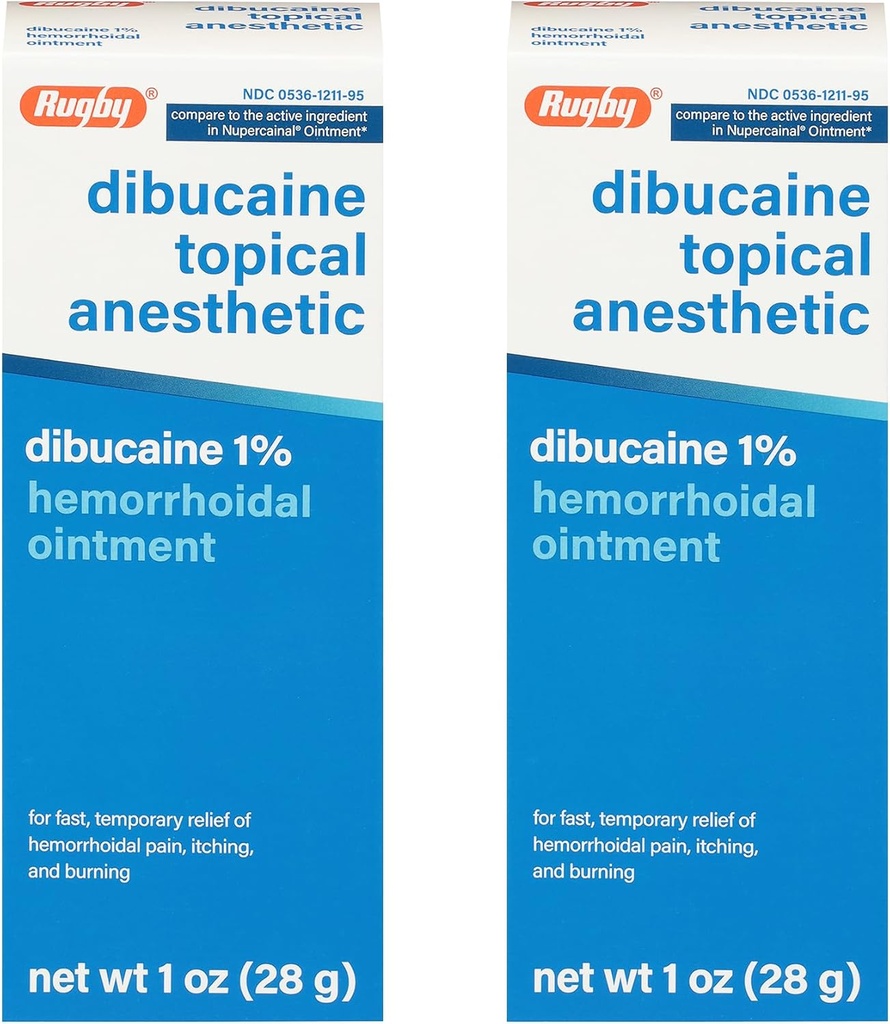 Rugby Dibucaine Tematisk anæstesi 1% Hæmorroid salve - Smerte Relief Cream til klø og brænden, Hæmorroid Behandling, Anti Itch Cream 1 Oz (2 Pack)