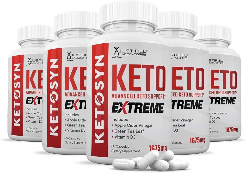 (5 Pack) Ketosyn Keto ACV Extreme Pills 1675 MG Keto Support Kapsel Alternativ til Keto ACV Gummies Formuleret med Apple Cider Vinegaard Extra Virgin Olivenolie Powder Green Tea Leaf 300 Kapsler