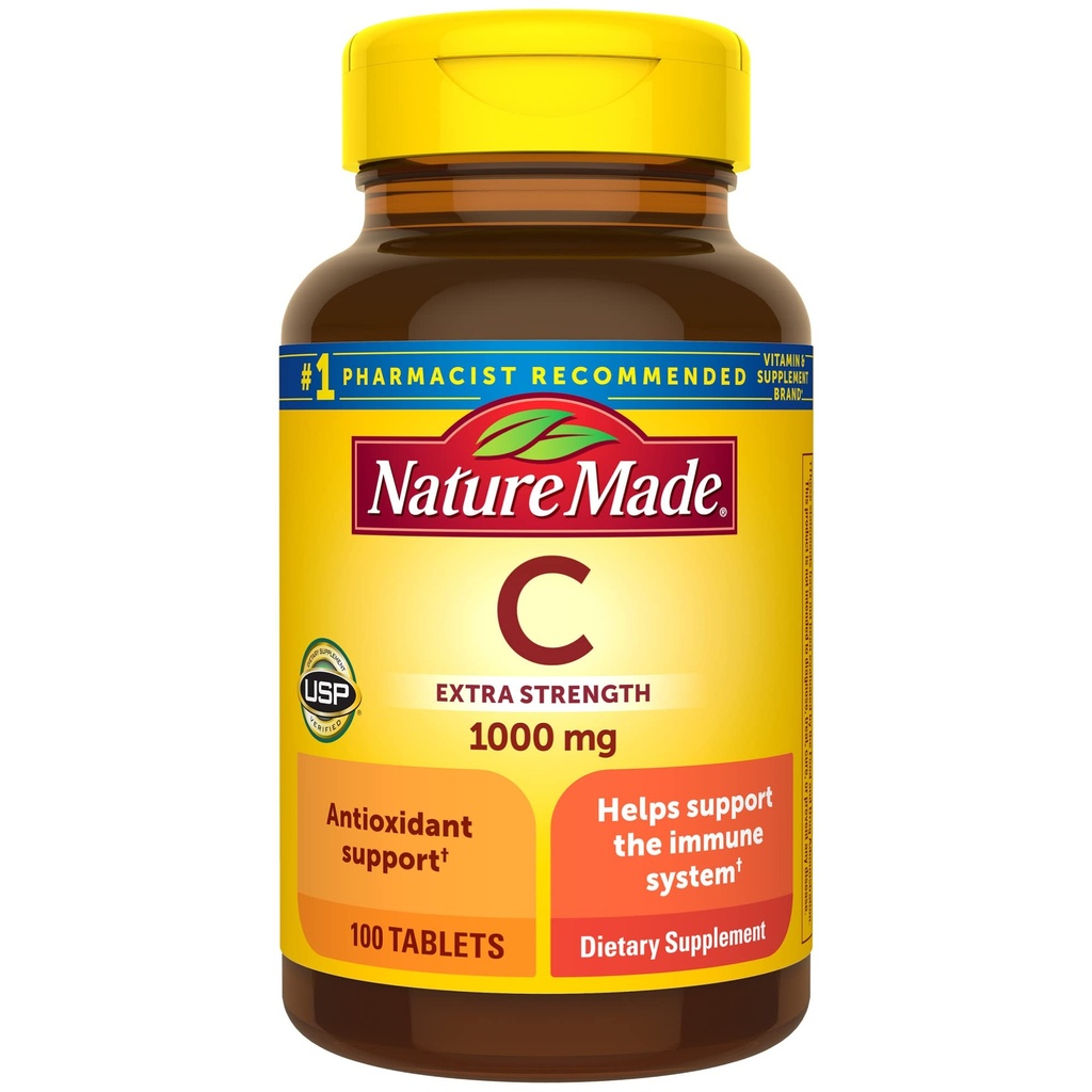 Nature Made Extra Strength Vitamin C 1000 mg, Kosttilskud til immunforsvar, 100 tabletter, 100 dages forsyning