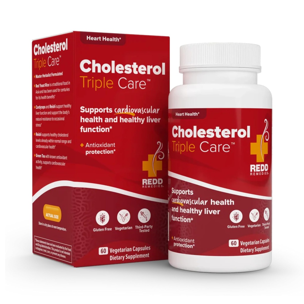 Red Remedies, Cholesterol Triple Care, Understøtter sunde Cholesterol Niveauer og lever funktion, 60 Vegetariske kapsler