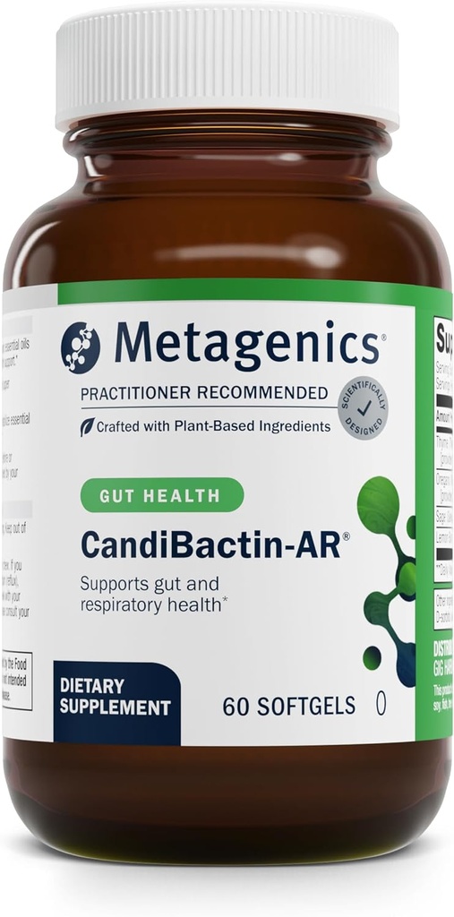 Metagenics CandiBactin- AR - Oregano & Thyme Essential Oliils with Sage & Lemon Balm - Understøtter fordøjelsessundhed, mikrobiel balance & GI Comfort - Englic- Coated Softgels - Gluten- Free - 60 Softgels