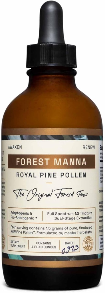 Forest Manna Royal Pine Pollen Tinktur - 1: 2 True Dual- Stage Extraction - Pure RAW Pine Pollen Tinktur - 4 Fluid Ounce Flaske
