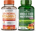 Groundome Wellness Liposomal C-vitamin kapsler (200 piller 1500mg buffered) Høj Absorption VIT C + hel mad Multivitamin til kvinder - naturlige Multi Vitamin, mineraler, Økologiske Ekstrakter Bundle