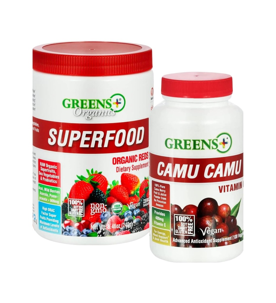 Green + Organic Red Superfood Powder Camu Camu Dietary 400mg Vitamin C SuperFruit Supplement 120 Kapsler, 100% Natural, Vitamin & Minerals, Vegan, Soy / Dairy / Gluten Free
