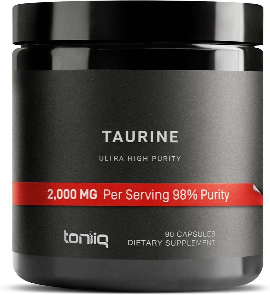 Toniiq 2000mg Taurine Supplement - High Purity Taurine Powder Capsules, 98%+ Pure, Third-Party Lab Tested - Potent, Non-GMO, Gluten-Free, Effective Formula 45 Optimal Servings Per Bottle