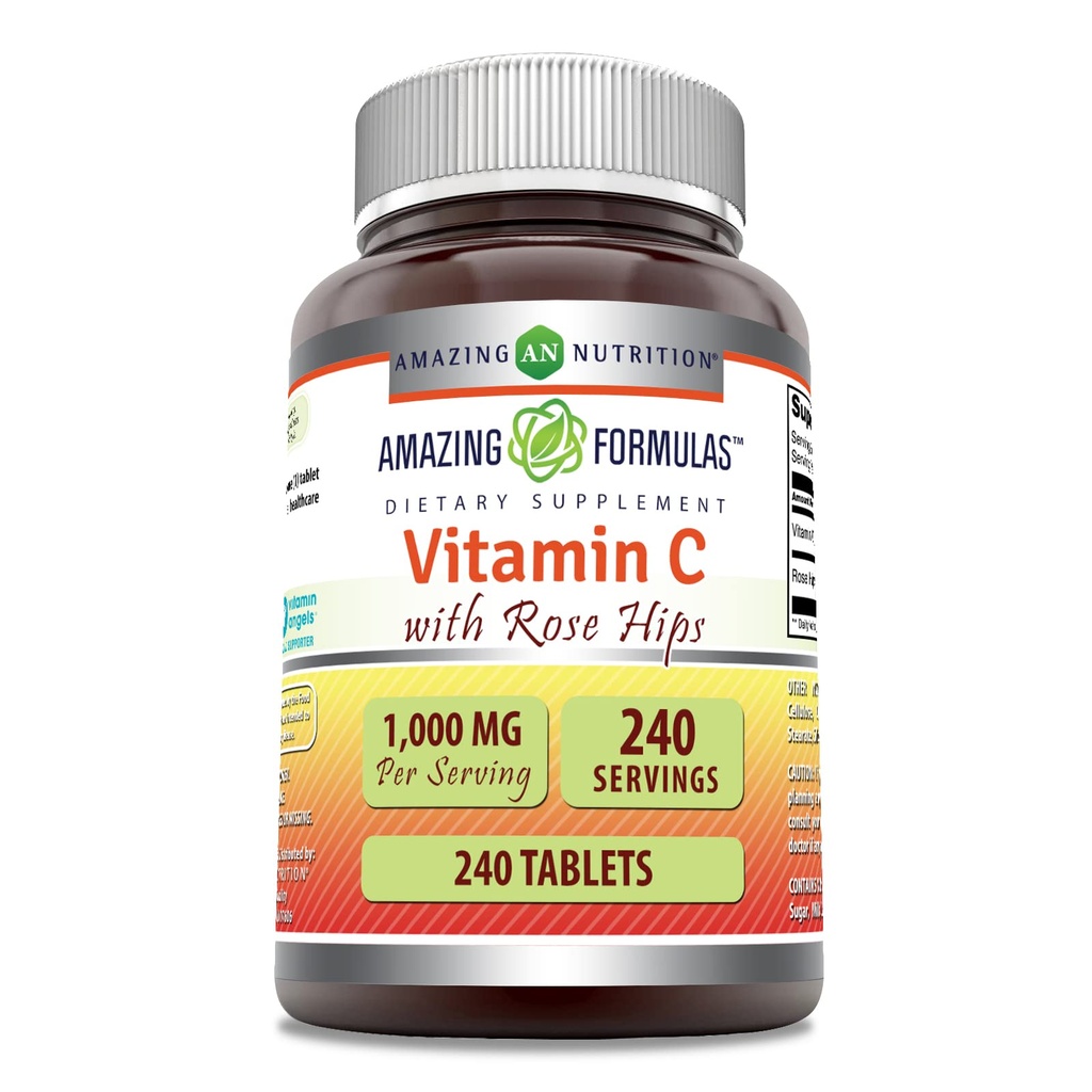 Amazing Formulas Vitamin C with Rose Hips Supplement | 1000 Mg | 240 Tablets | Non-GMO | Gluten-Free | Made in USA