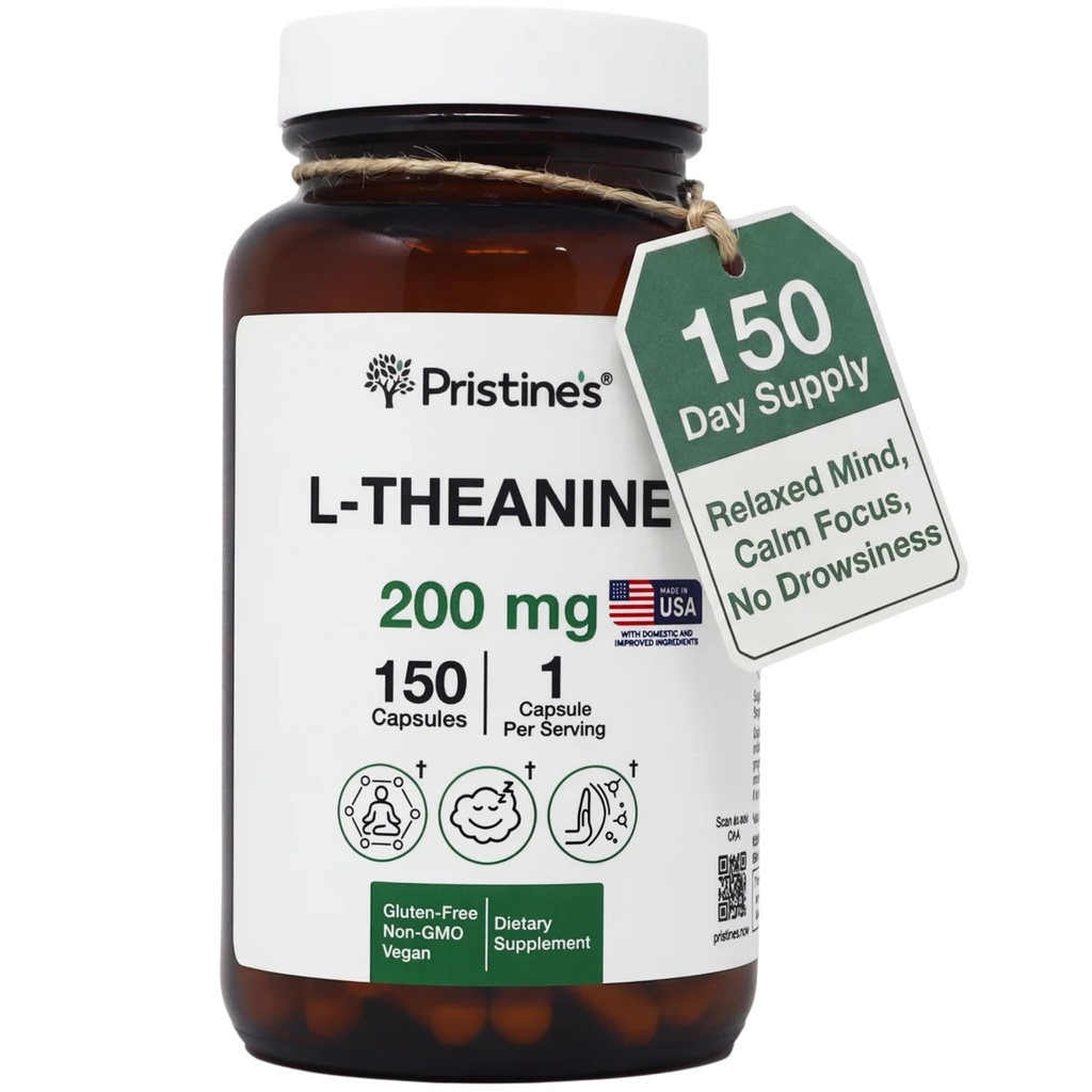 PRISTINE 'S L Theanin Sleep Quality Support Amino Acid Supplement - 200MG 150 Day Supply - Afslapning & Mood Support Kapsler - Vegan Non- GMO & Gluten Free