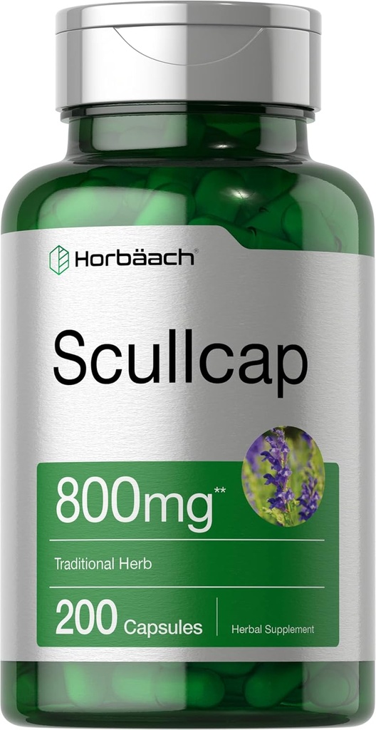 Horbäach Depotlåg Kapsler 124; 800 mg Depotkapsler 124; 200 Tæller 124; Max Potency, Value Size 124; Non- GMO og Gluten Free Supplement- 124; Scutellaria Baicalensis