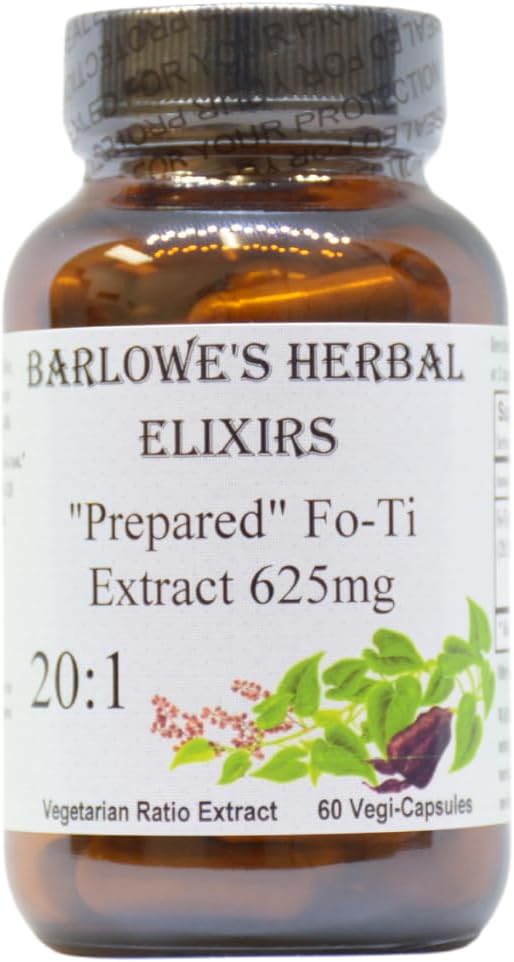 Fo-Ti | 20:1 Prepared He Shou Wu Extract | 625mg Per Capsule | 60 Veggie Capsules | Traditional Chinese Herbal Supplement | Stearate Free | Glass Bottles