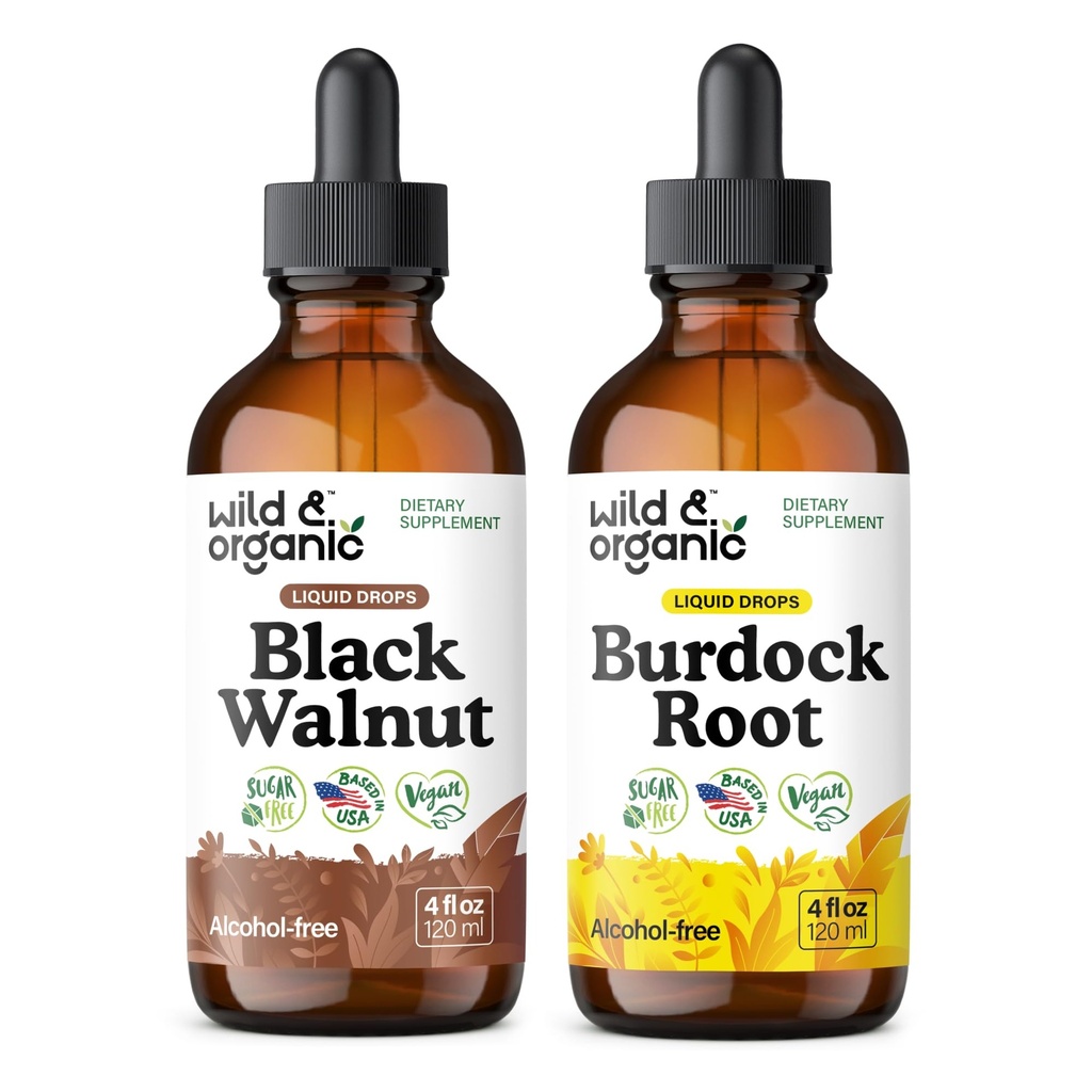 Wild & Organic Black Walnut Tinktur 4 fl oz & Burdock Root Tinktur 4 fl oz