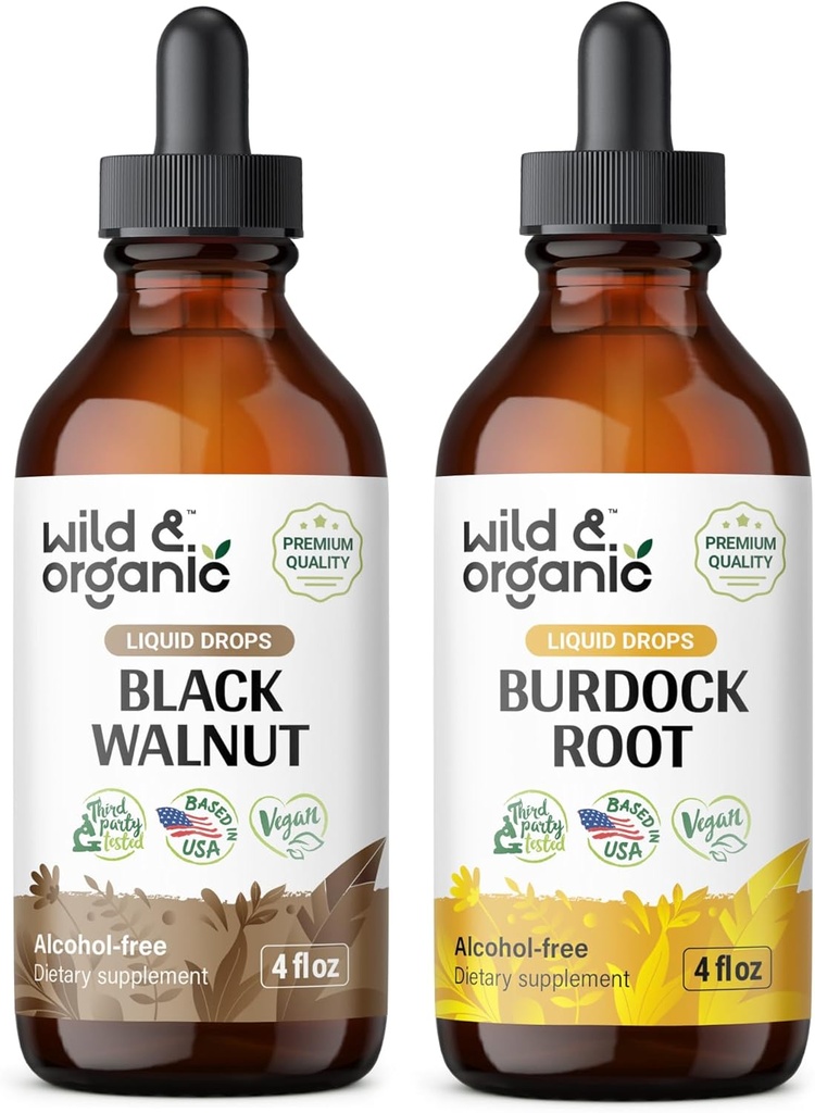 Wild & Organic Black Walnut Tinktur 4 fl oz & Burdock Root Tinktur 4 fl oz