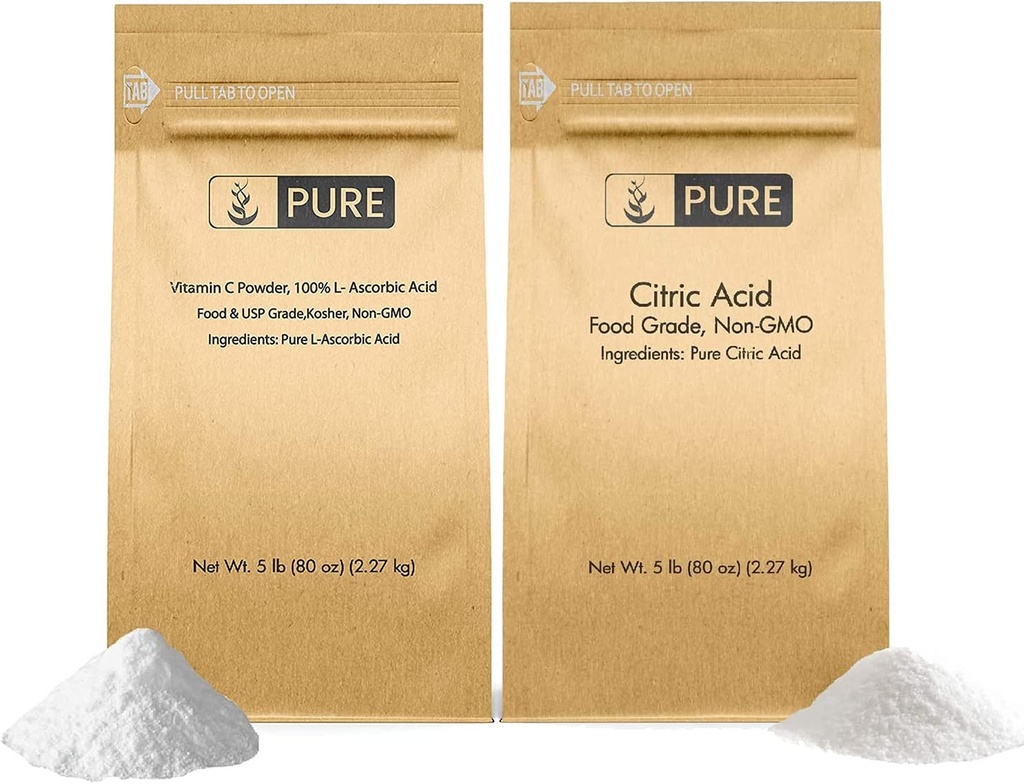 Pure oprindelige ingredienser C-vitamin pulver og citronsyre pulver