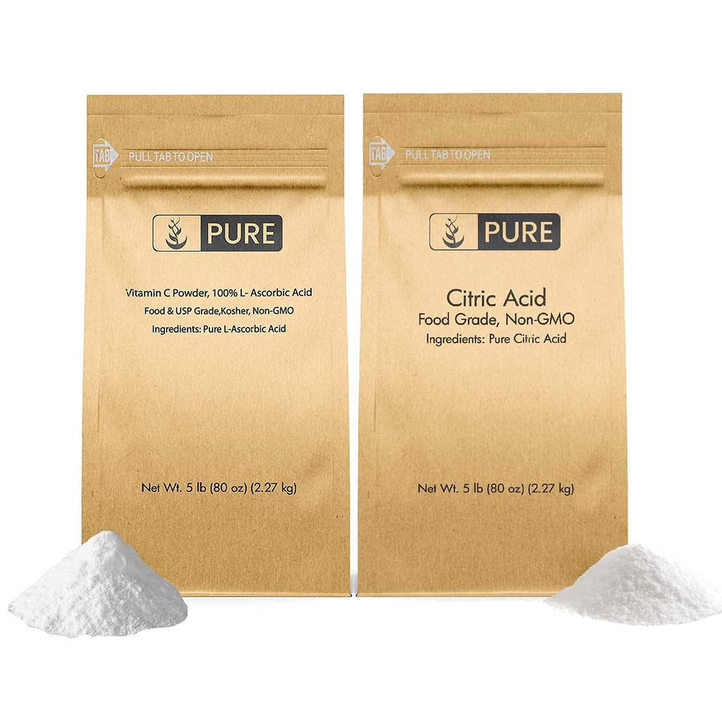 Pure oprindelige ingredienser C-vitamin pulver og citronsyre pulver