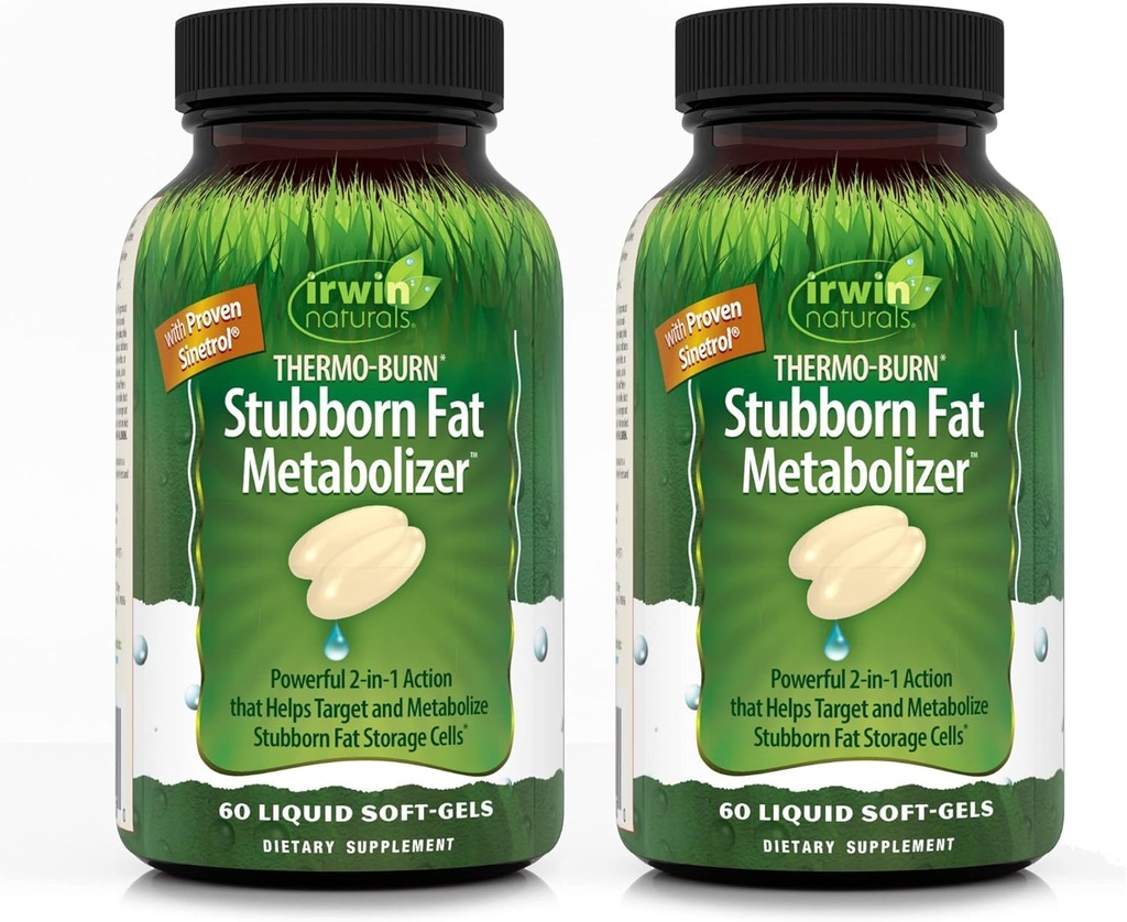 Irwin Naturals Termo- Burn Stubborn Fat Metabolizer - 60 Flydende Soft- Gels, Pack of 2 - Hjælper Target & Metabolize Stubborn Fat Storage Cells - 40 Total Servering